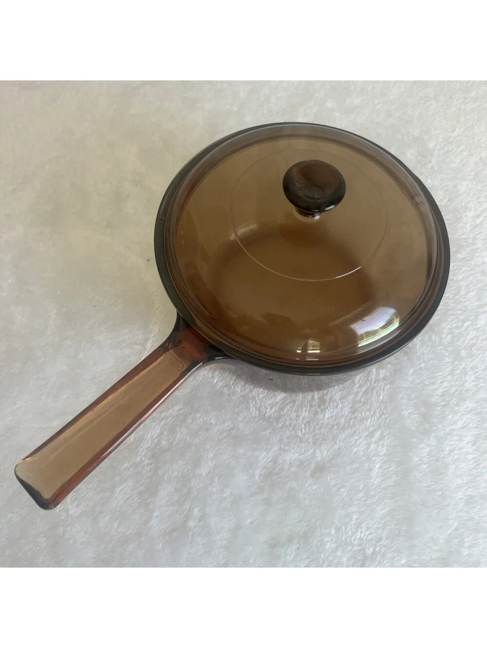 VINTAGE VISIONS CORNING Amber Glass 1.5L Saucepan With Lid 7 Inch. Great Quality